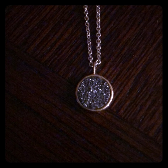 Druzy Charcoal Gray and Gold Necklace - Picture 5 of 15